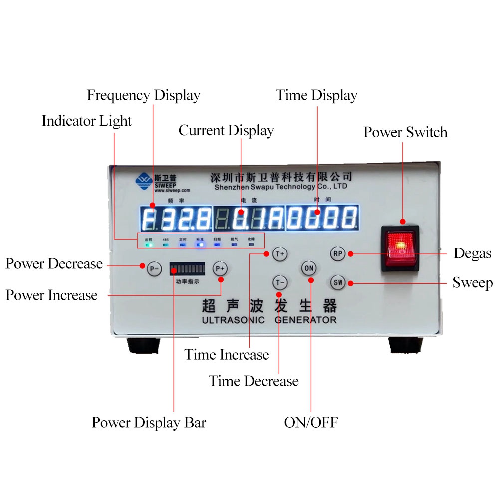 28kHz to 40kHz digital ultrasonic generator front panel with control interface for industrial cleaning system