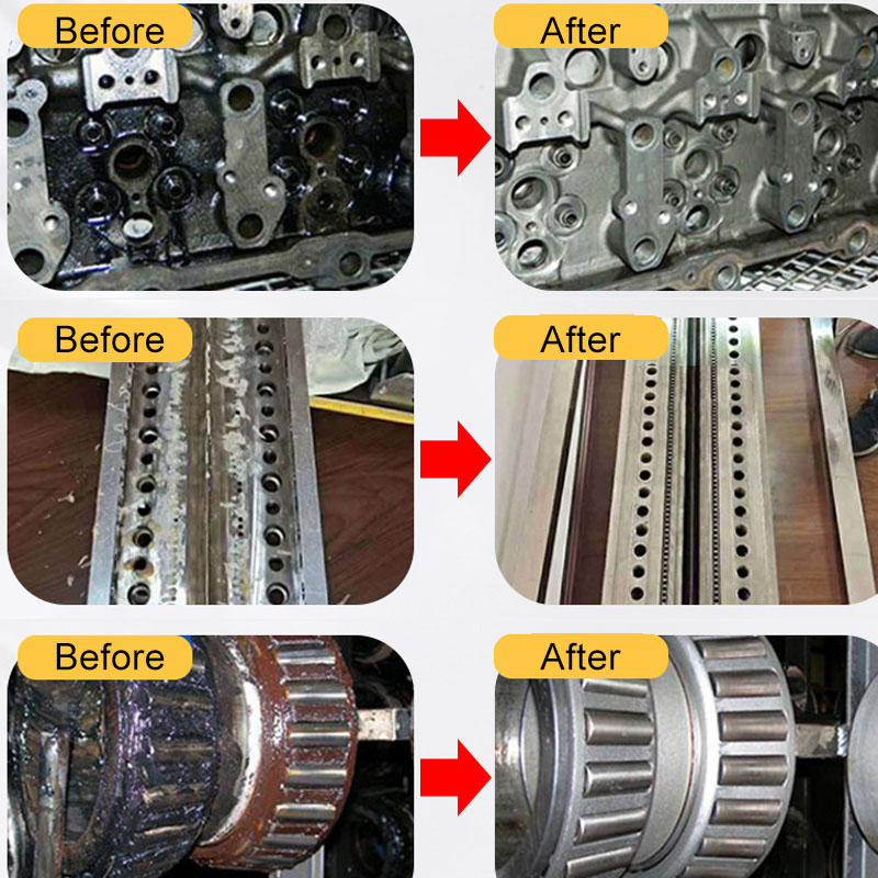 Industrial ultrasonic cleaning machine before and after results using 28kHz and 40kHz with filter loop