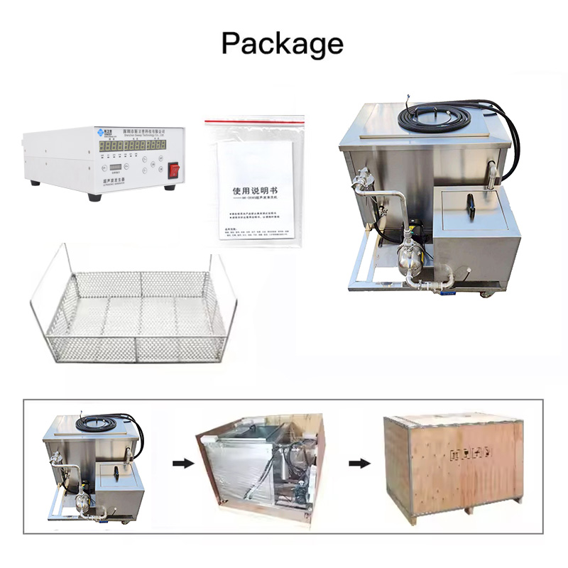 Package contents of SIWEEP industrial ultrasonic cleaning machine including filter loop system accessories and heavy duty steel basket
