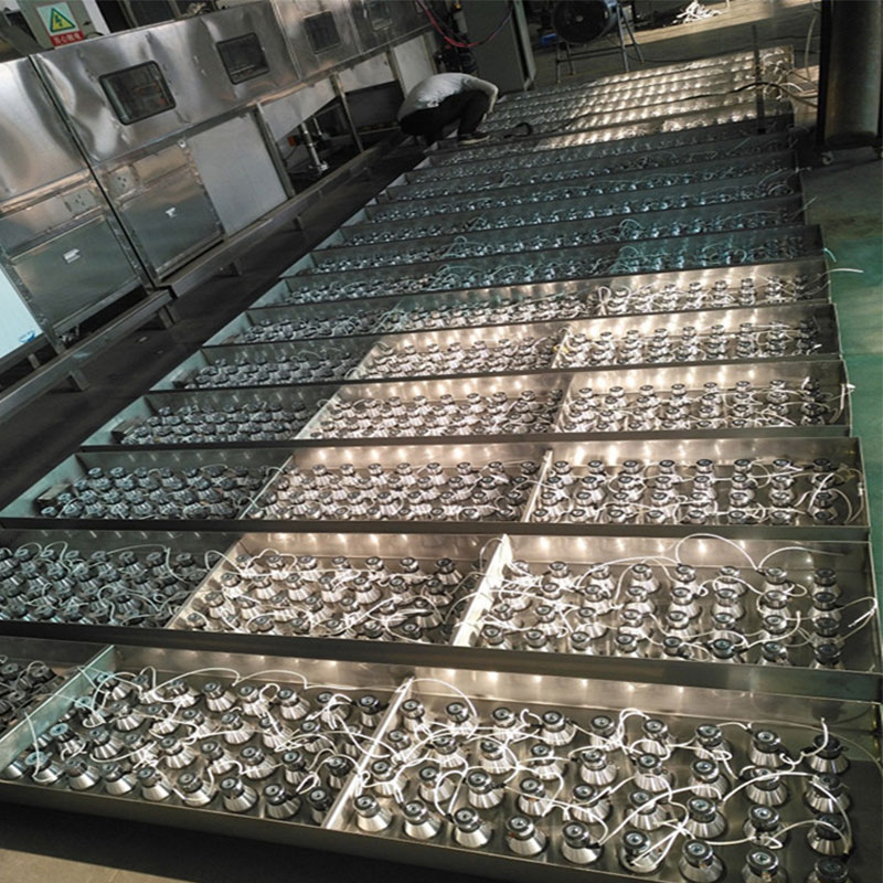 Internal view of immersible ultrasonic transducer plates showing ultrasonic transducers and internal structure for cleaning tanks