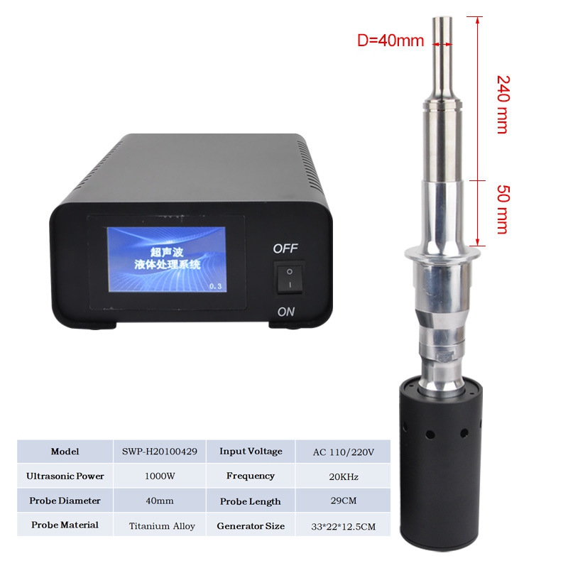 Dimensions and size specifications of 1000W lab ultrasonic homogenizer and titanium alloy probe