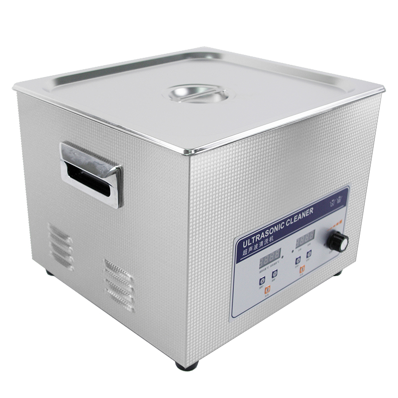 Right-side view of SIWEEP power adjustable industrial benchtop ultrasonic cleaner with stainless steel tank and digital controls